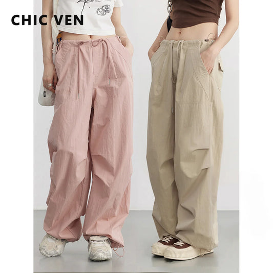 GSXLZX CHIC VEN Women's Pants Loose Retro Wide Leg Casual Hip Hop Trousers for Woman Fashion Clothing Girl Joggers 2024 Summer New