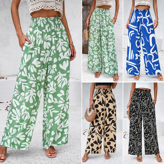 GSXLZX Elegant Temperament Ladies Printing Loose Wide Leg Straight Trousers Spring and Summer Hot Sale Casual Fashion Trousers New 2024