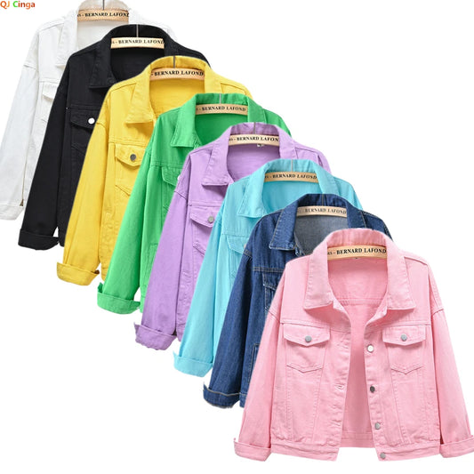 GSXLZX Pure Color Women's Denim Jacket Single-breasted Lapel Coat Fashion Casual Tops Green Black Red Blue Outerwear Female Overcoat