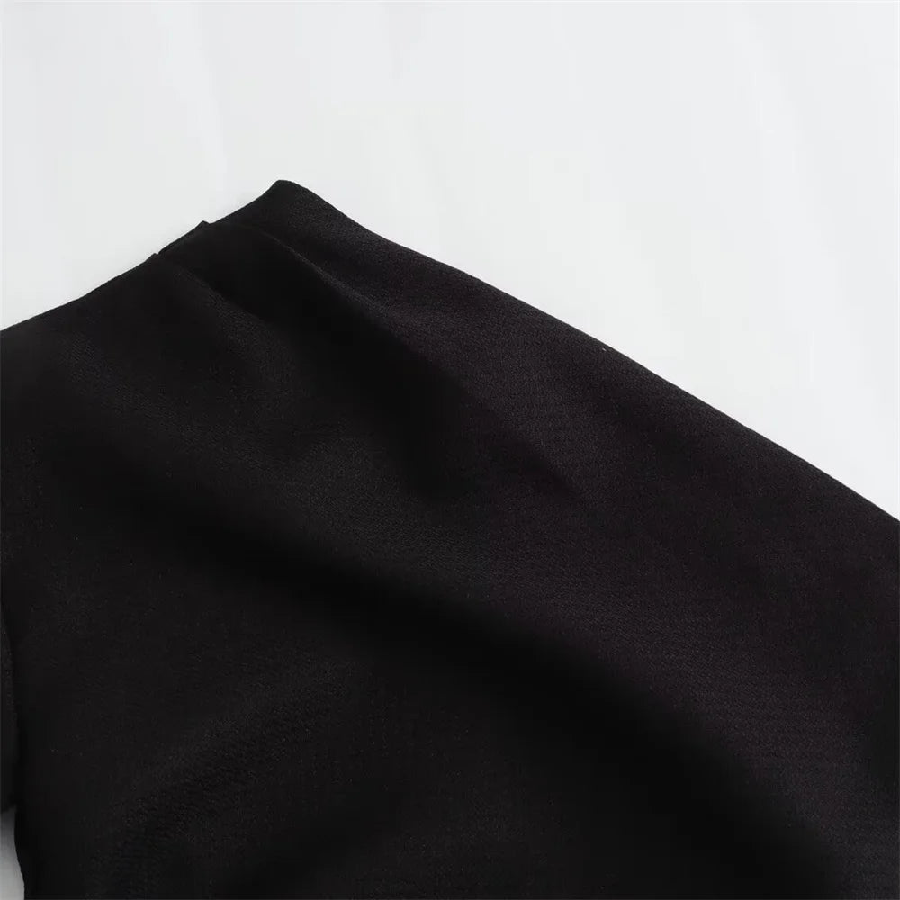 GSXLZX Taop&Za 2024 Spring New Product Women's Fashionable and Elegant Wrinkled, Split French Slim Fit, Asymmetric Texture Dress