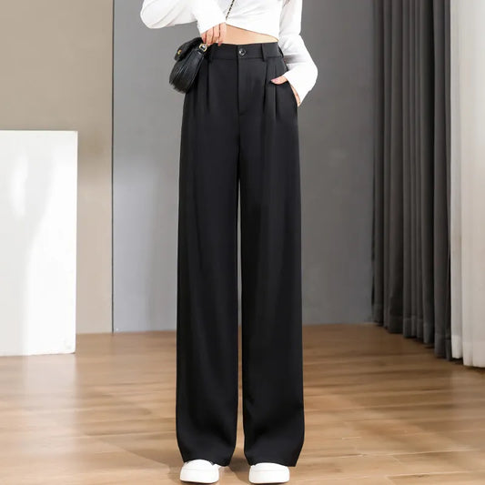 GSXLZX Women'S Loose Spring Summer 2024 New High Waist Wide Legs Slim Casual Trousers Korean Fashion Trend Female Suit Straight Pants